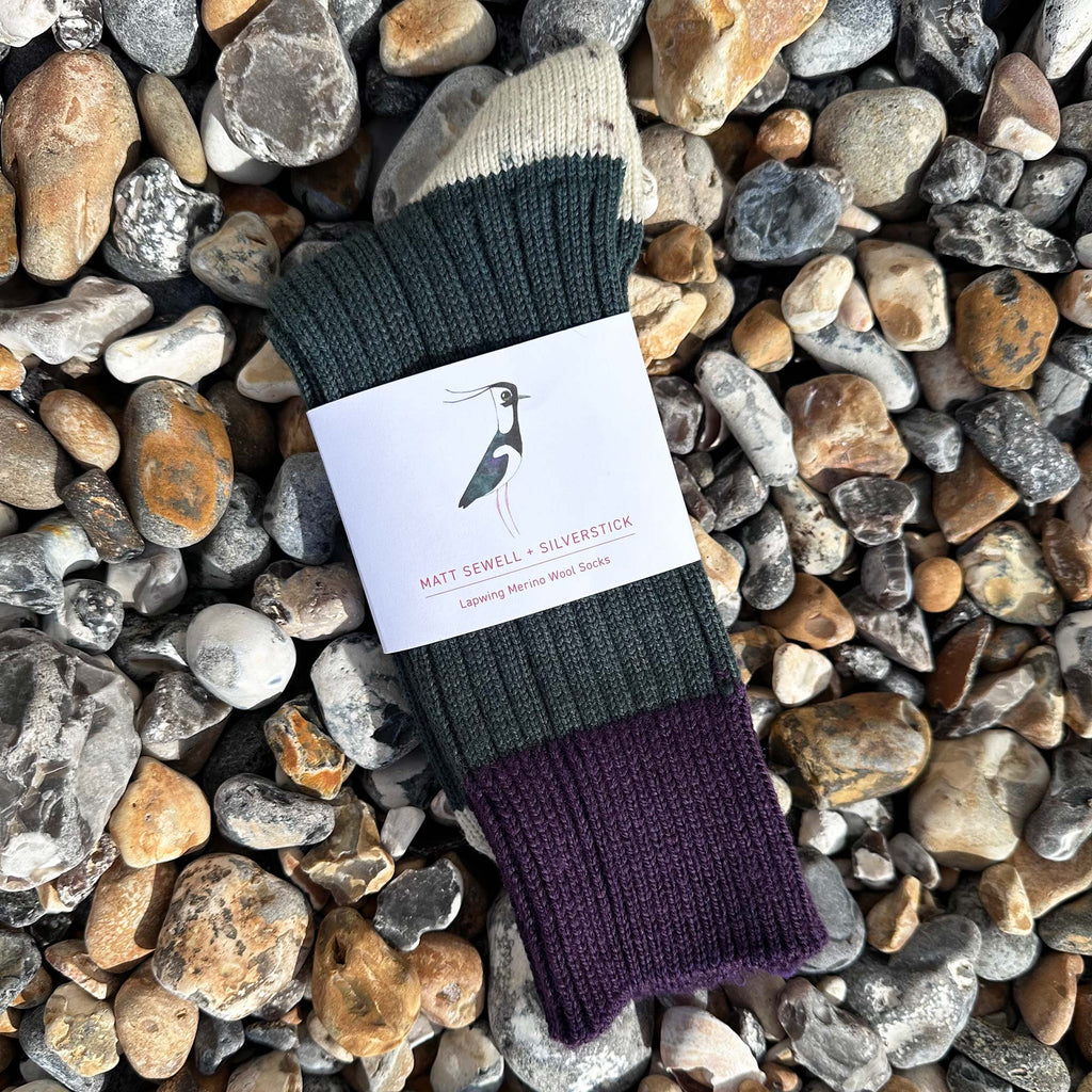 Matt Sewell Silverstick Merino Wool Lapwing Bird Sock Front