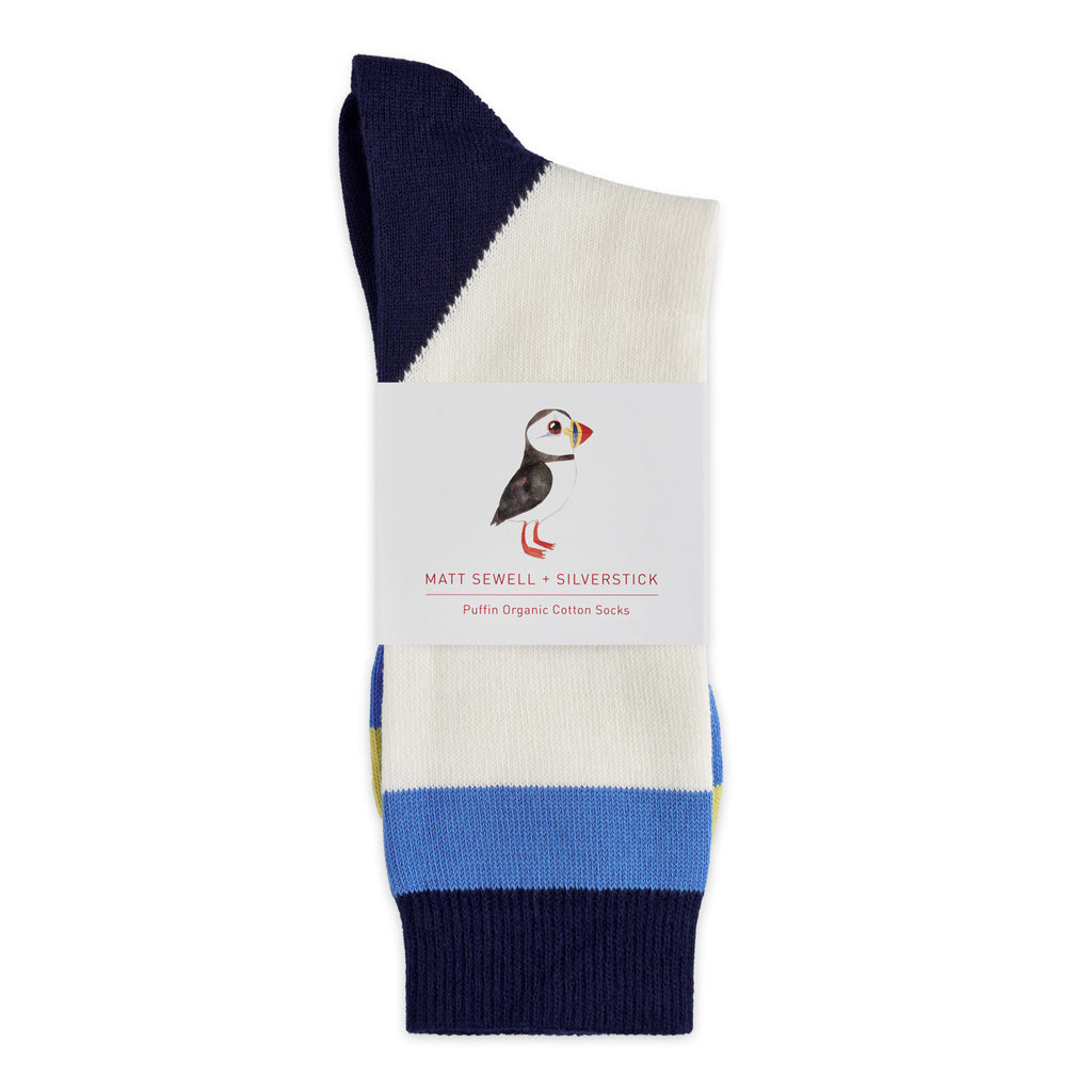 Matt Sewell Silverstick Organic Cotton Puffin Bird Sock Front