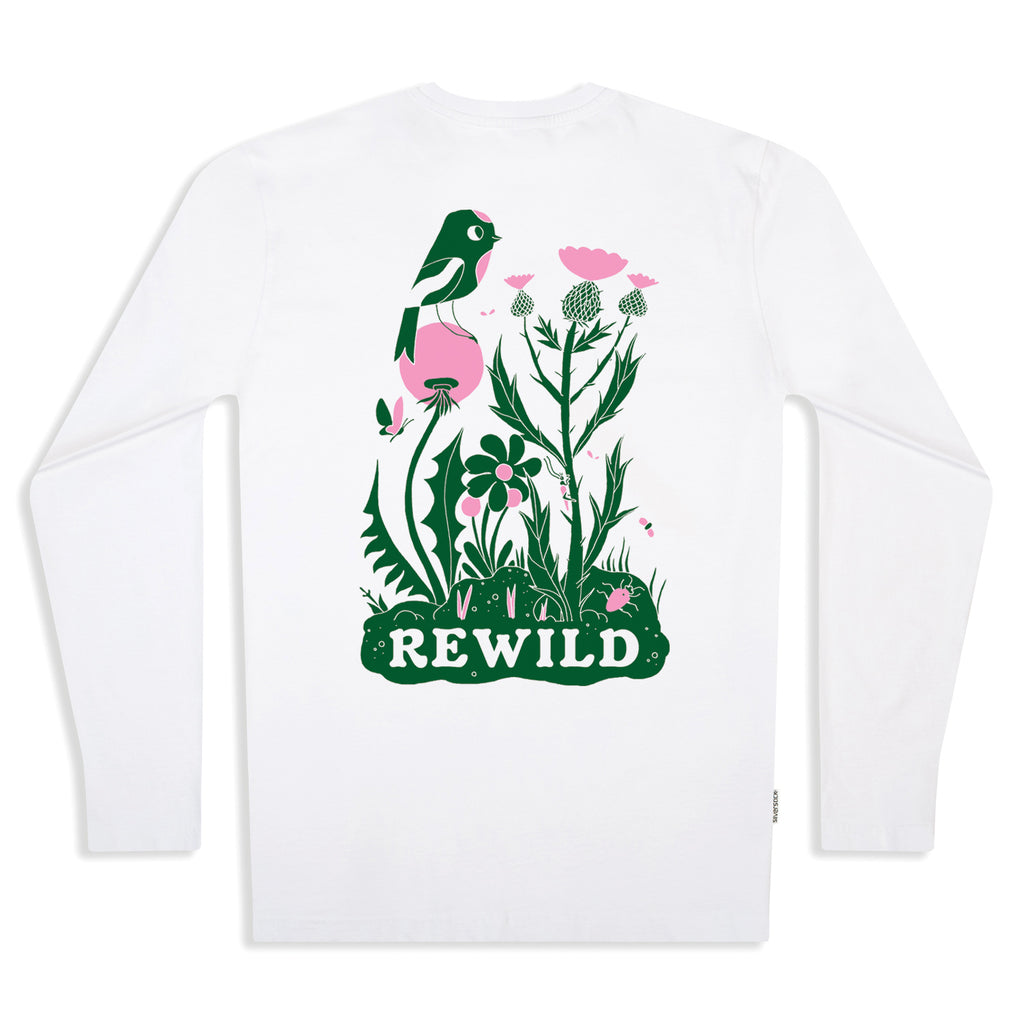 matt sewell + silverstick womens organic cotton rewild white long sleeve tee back