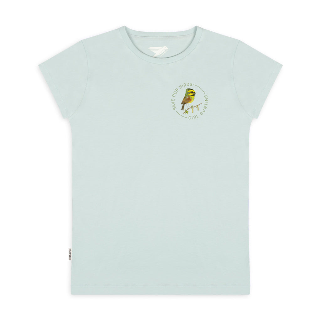 matt sewell + silverstick womens organic cotton tee cirl bunting misty blue front
