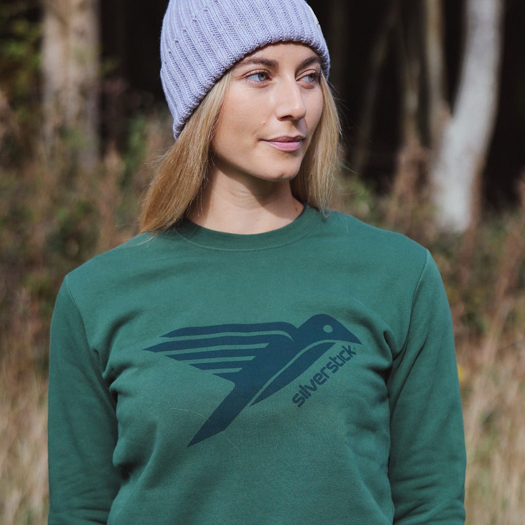 silverstick womens organic cotton sweat arugam logo greener pastures front