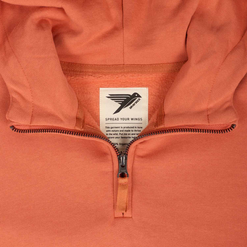 Silverstick Birling Mens Organic Cotton Quarter Zip Hoodie Orange Rust Front Web 1500