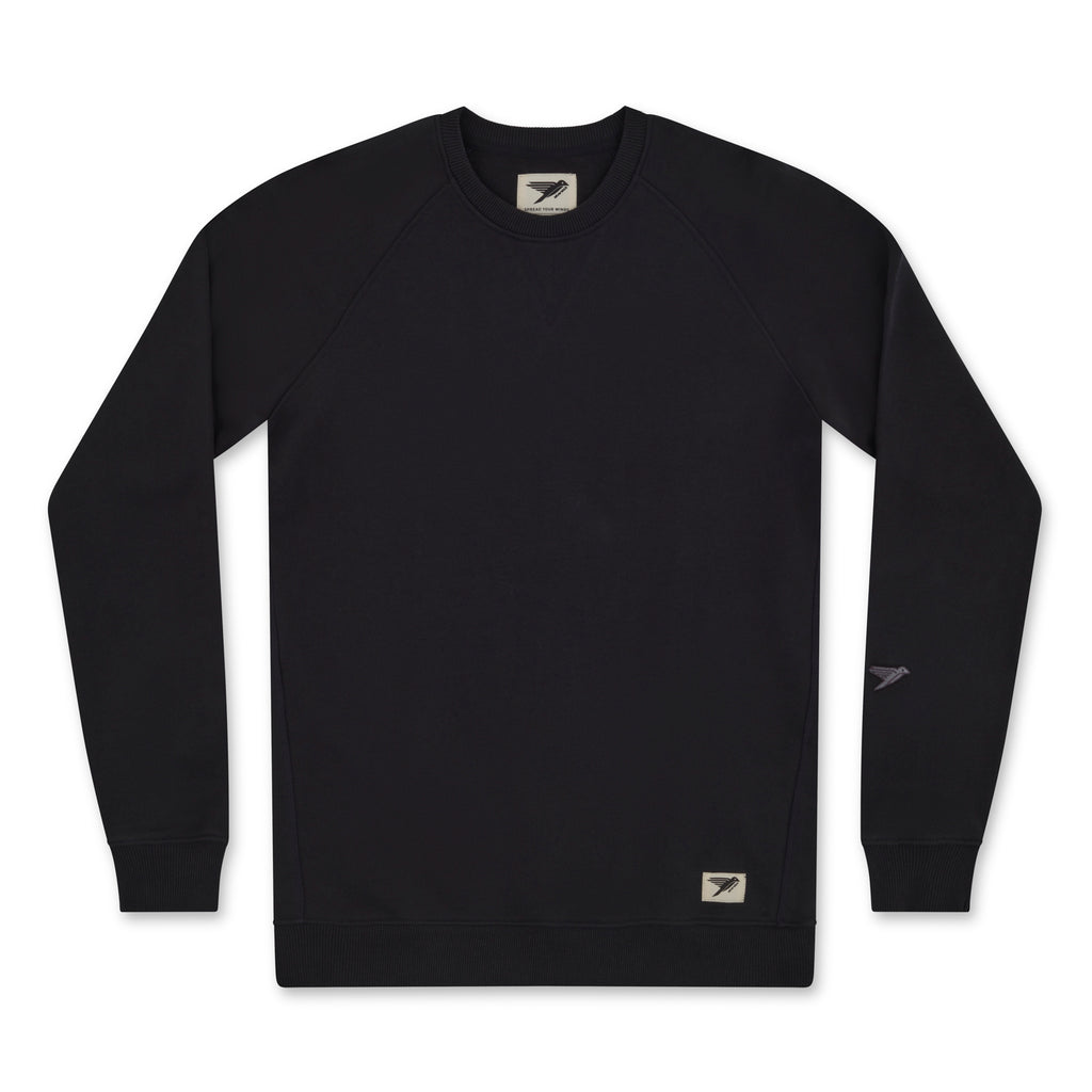 Black sweatshirt with brand logo on a white background