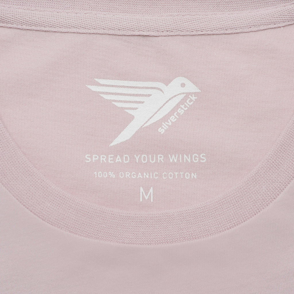 silverstick mens organic cotton t shirt ride wild pale lilac neck label