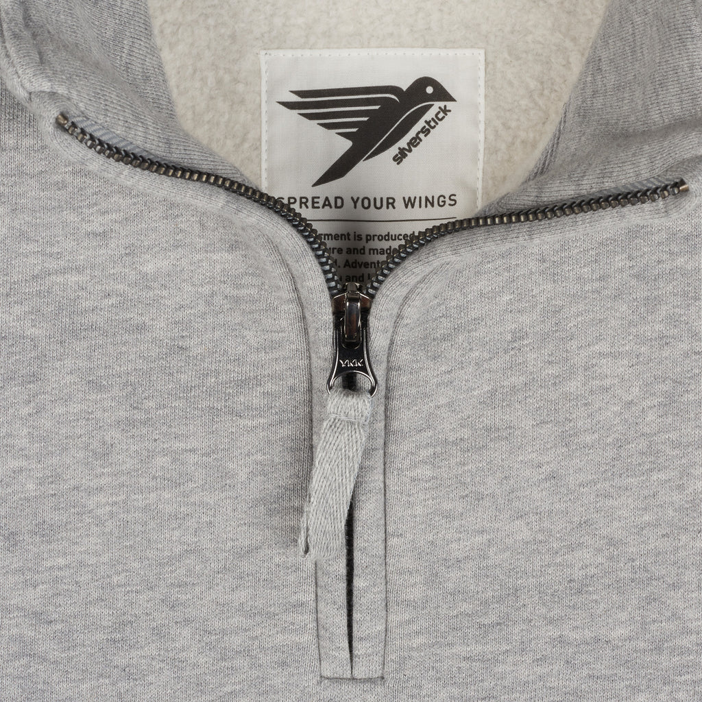 Silverstick Women Organic Cotton Quarter Zip Sweat Ash Marl Neck Label