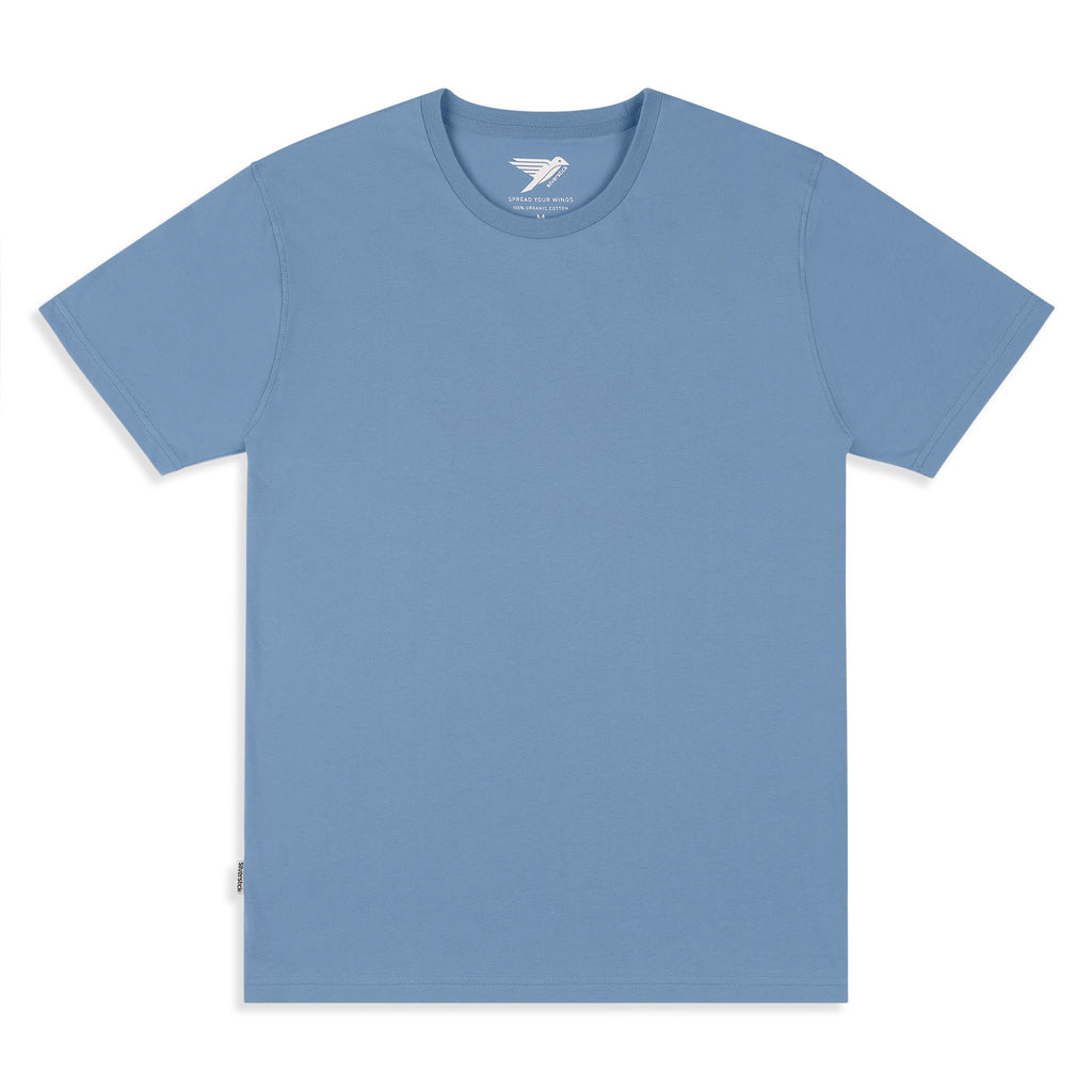 mens adventure organic cotton faded denim t shirt front