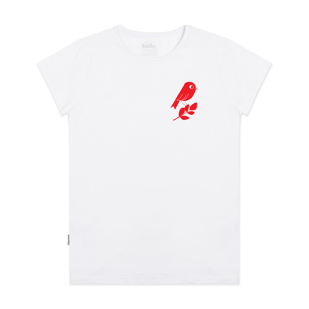 matt sewell + silverstick womens organic cotton red bird white tee