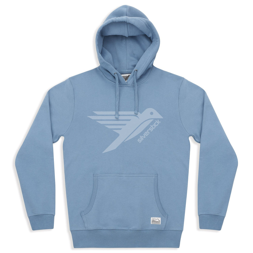 silverstick mens organic cotton hoodie logo faded denim front
