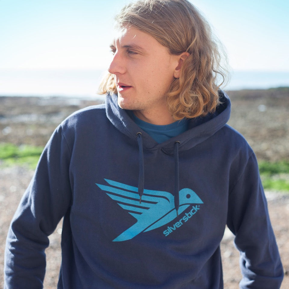 silverstick mens organic cotton ellerton logo navy hoodie beach