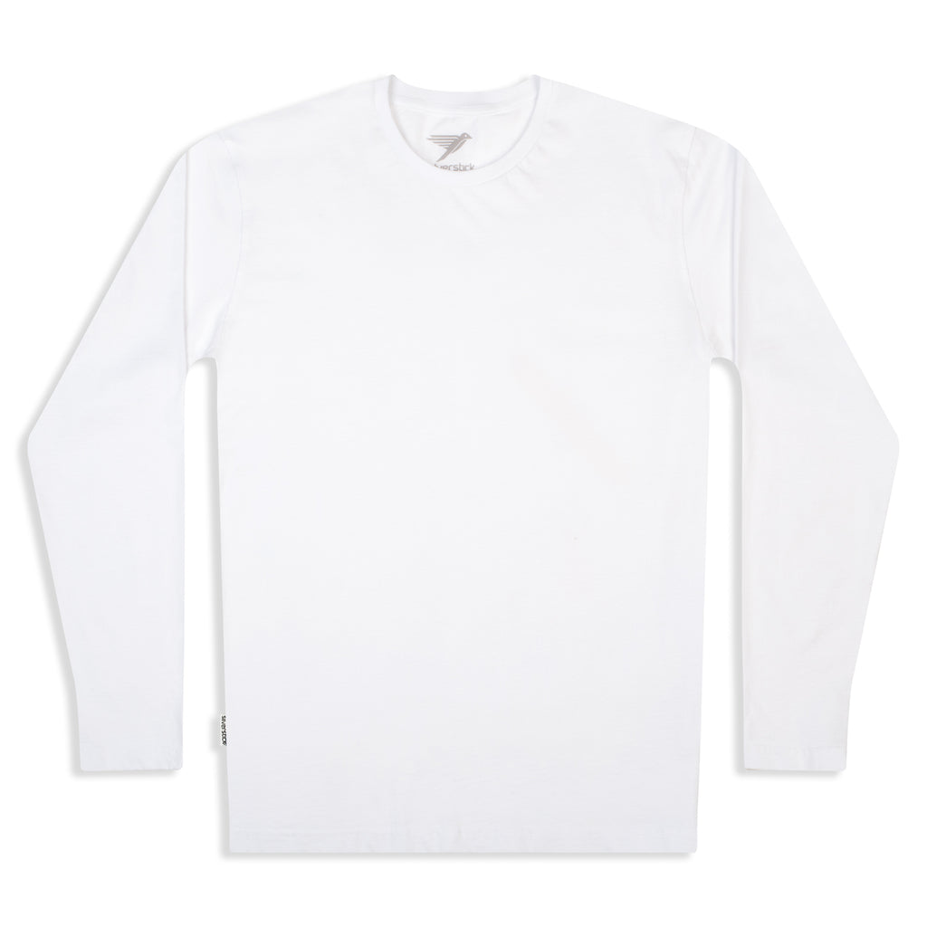 Silverstick Mens Blank Organic Cotton Long Sleeve T Shirt White Front