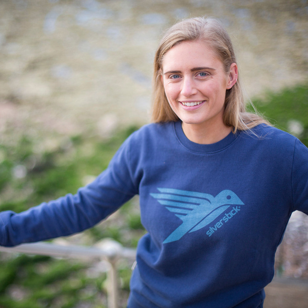 silverstick womens organic cotton arugam navy blue logo sweat adventure