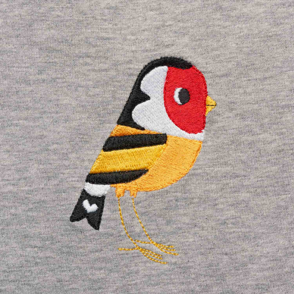 Silverstick mens matt sewell goldfinch organic cotton long sleeve tee ash embroidery