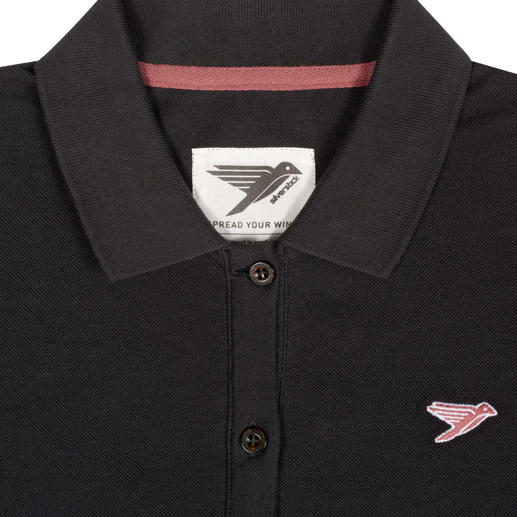 silverstick womens organic cotton earhart charcoal polo shirt detail