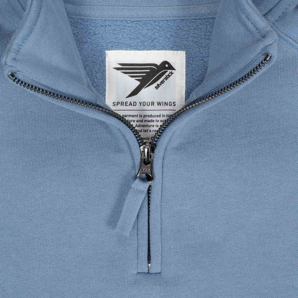 Silverstick Mens Nevis Organic Cotton Quarter Zip Sweat Faded Denim Label