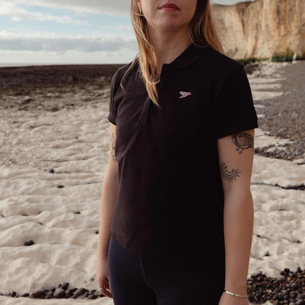 silverstick womens organic cotton earhart charcoal polo shirt  chalk cliffs
