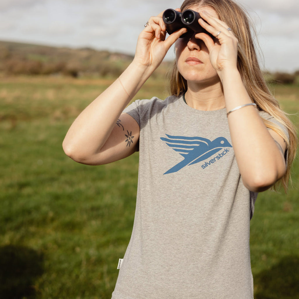 silverstick womens organic cotton original logo ash marl t shirt bird watching Sussex