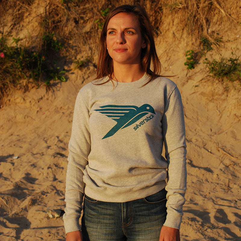 silverstick womens organic cotton sweat arugam logo ash marl beach