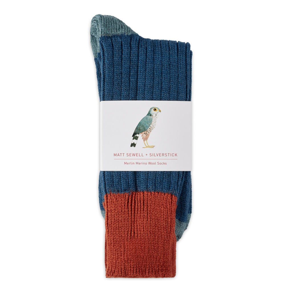 Matt Sewell Silverstick Merino Wool Merlin Bird Sock Front