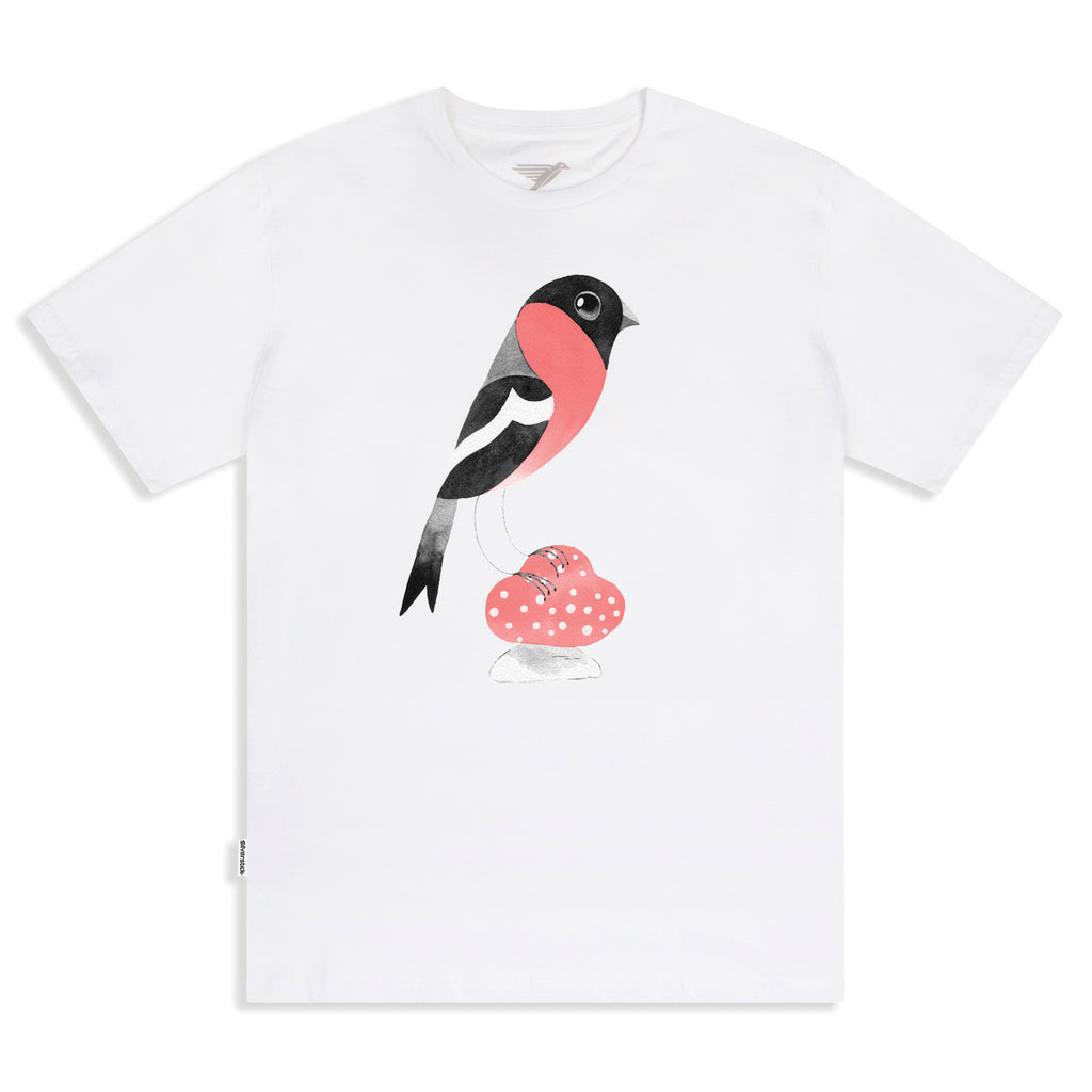 Matt Sewell Silverstick Bullfinch Mushroom Mens Organic Cotton T Shirt White Front