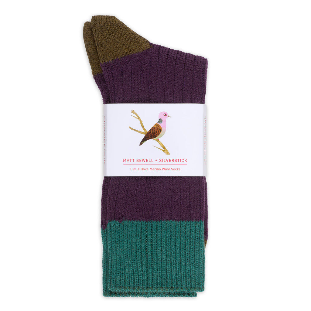 Matt Sewell Silverstick Merino Wool Turtle Dove Bird Sock Front