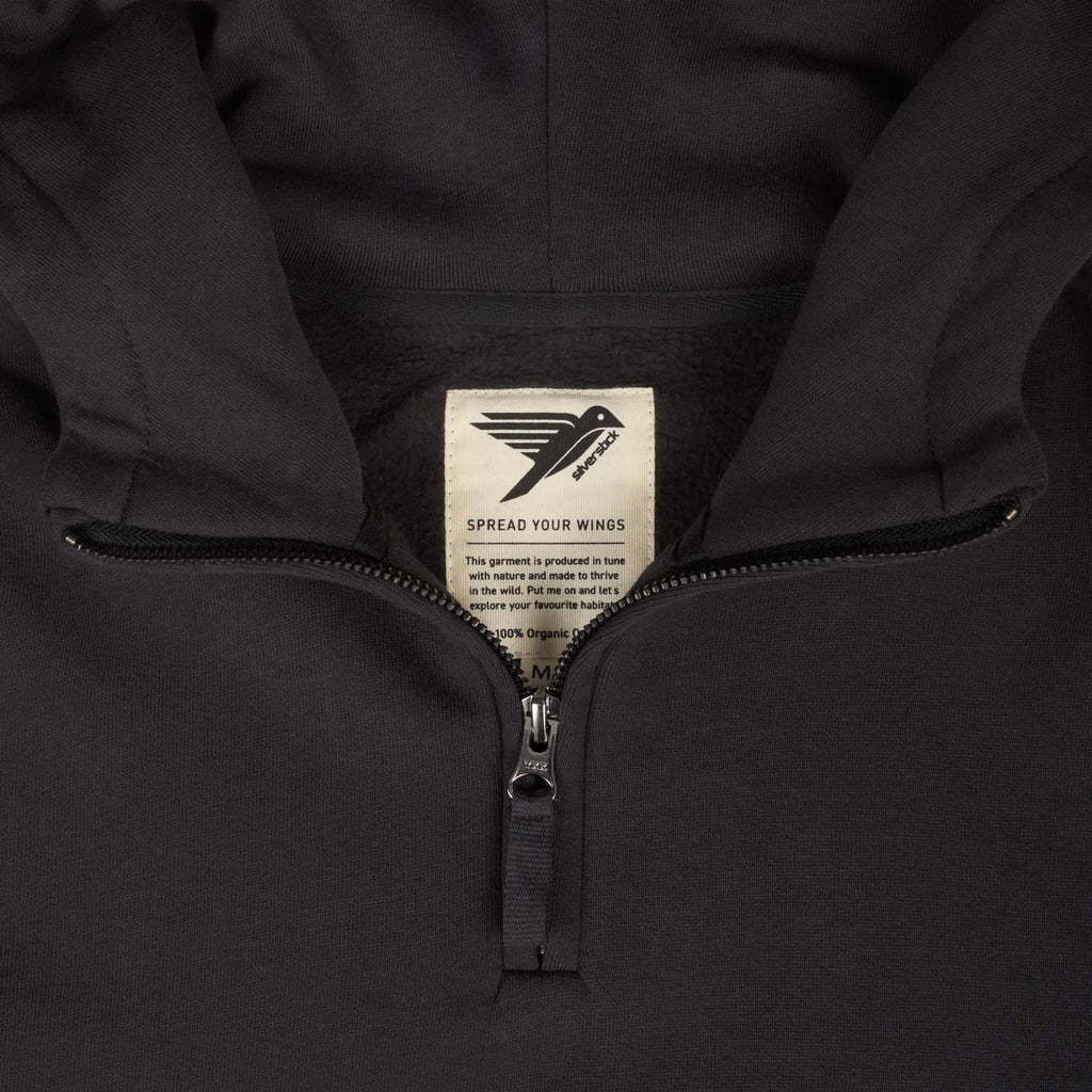 Silverstick Birling Mens Organic Cotton Quarter Zip Hoodie Charcoal Hood Web 1500