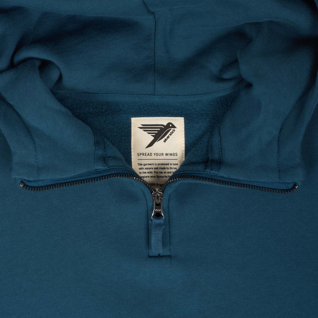 Silverstick Birling Mens Organic Cotton Quarter Zip Hoodie Majolica Blue Detail Web 1500