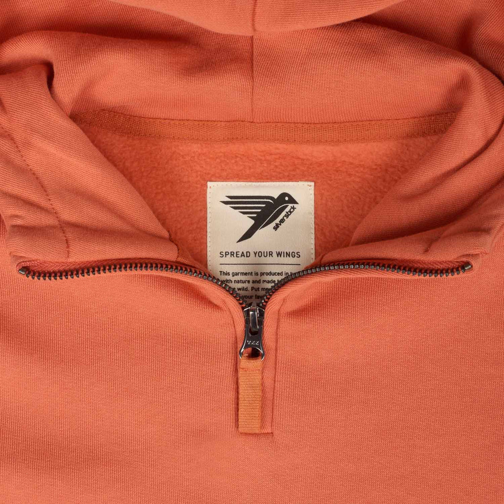 Silverstick Lowe Womens Organic Cotton Quarter Zip Hoodie Orange Rust Front Web 1500