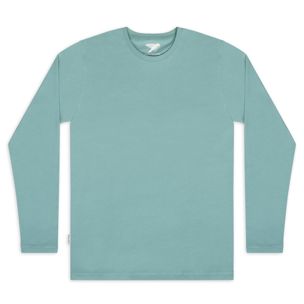 Silverstick Mens Adventure Organic Cotton Long Sleeve T-Shirt Aqua Blue Front Web 1500