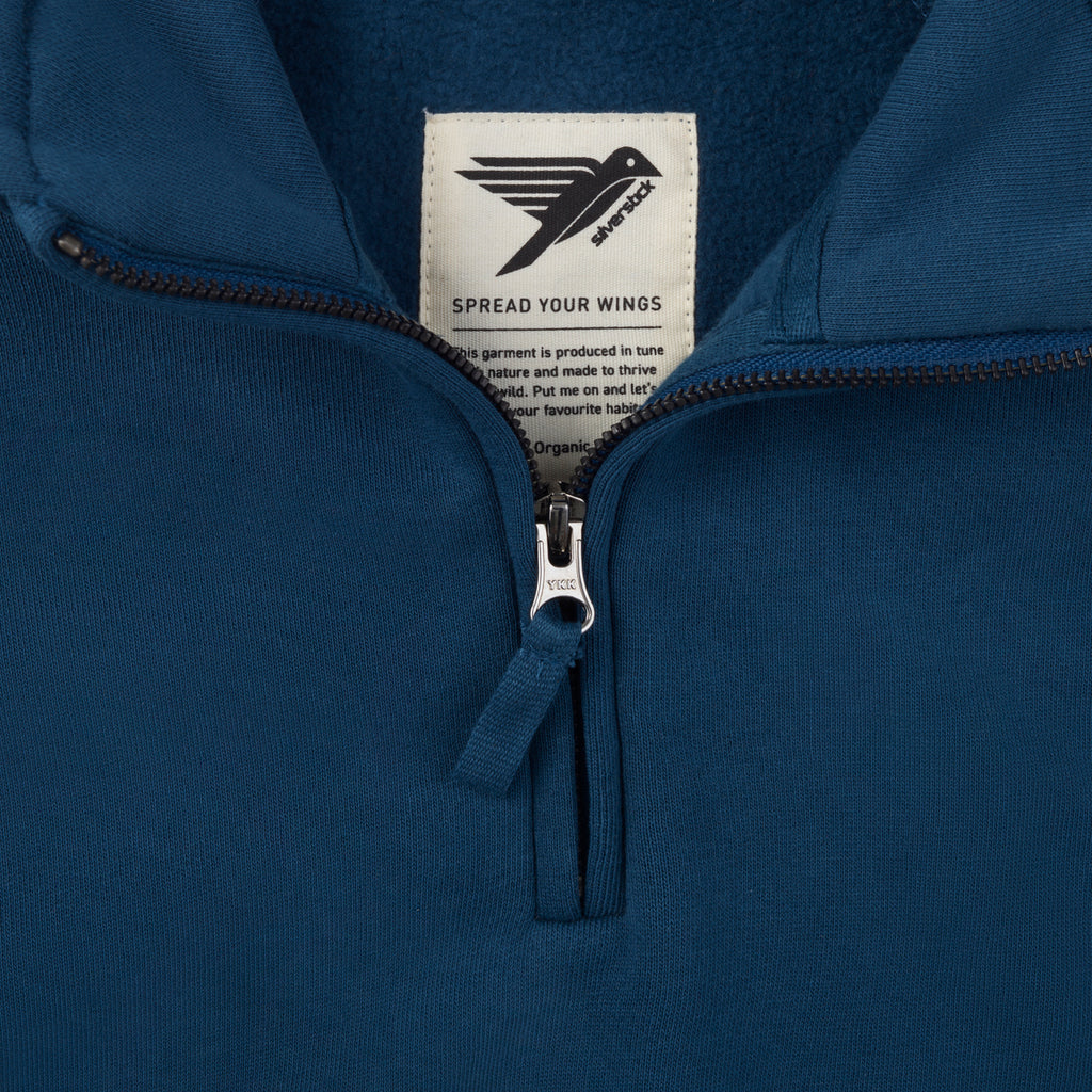 Silverstick Mens Nevis Organic Cotton Quarter Zip Sweat Navy Front Close Up