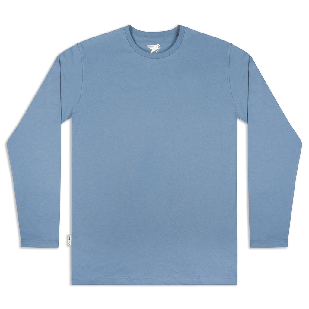 Silverstick Mens Blank Organic Cotton Long Sleeve T Shirt Faded Denim Front