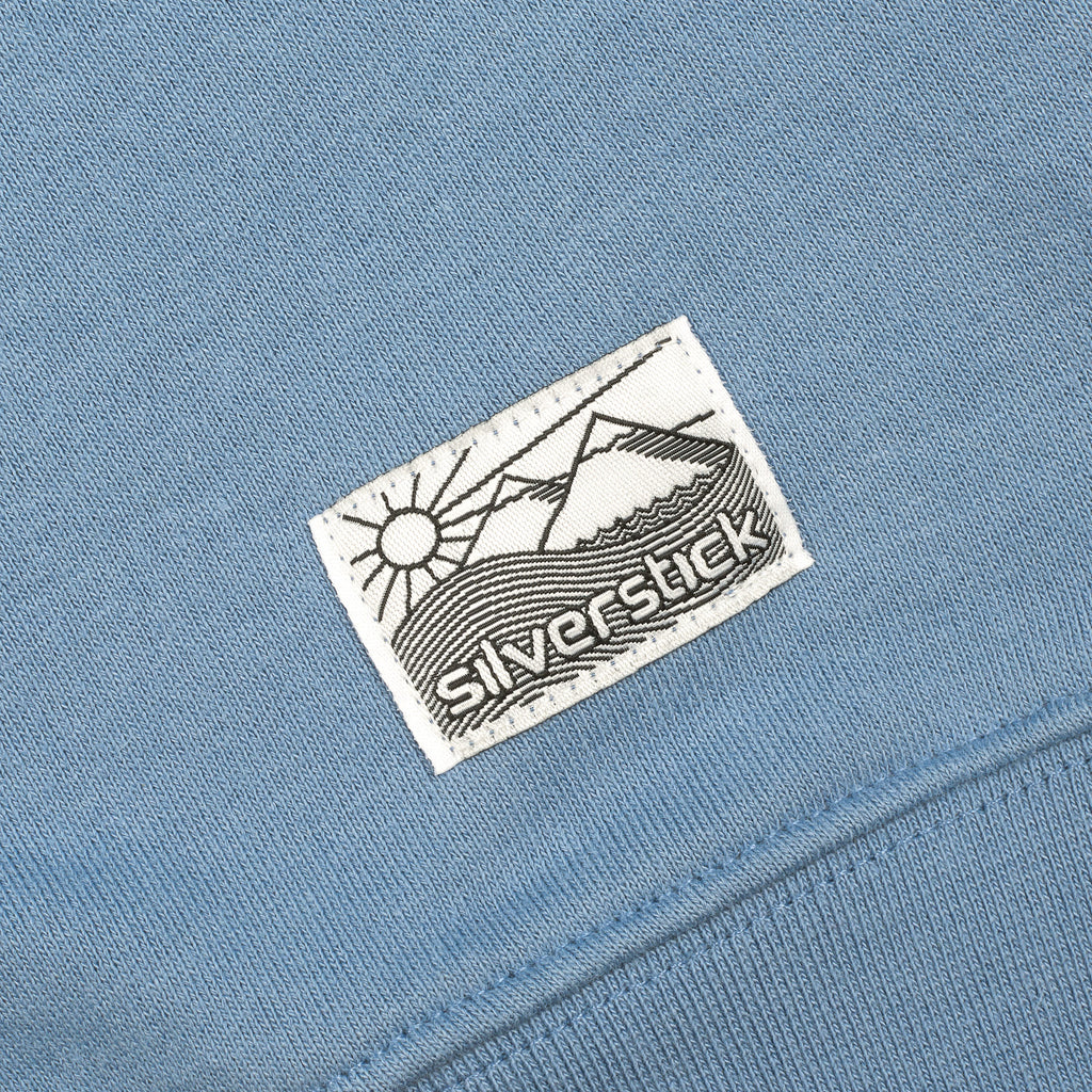 silverstick mens organic cotton hoodie nias faded denim patch label