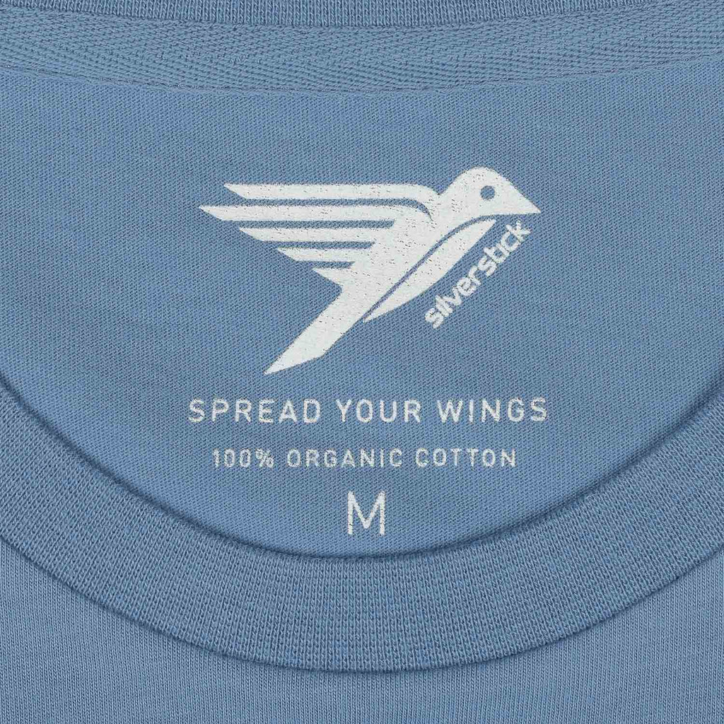 mens adventure organic cotton faded denim t shirt detail