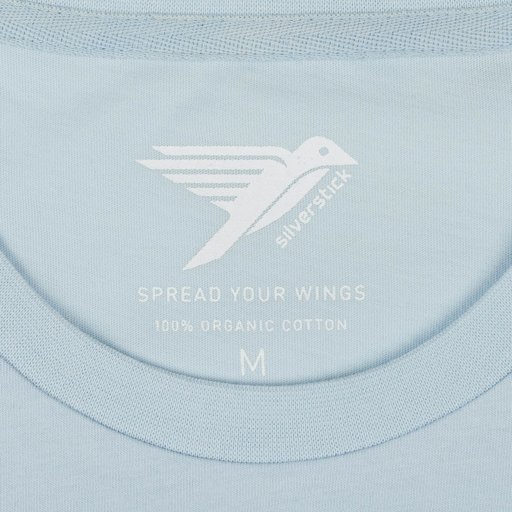 mens adventure organic cotton illusion blue t shirt detail