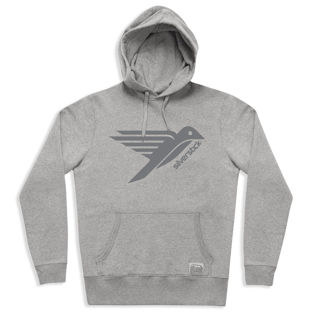 silverstick mens organic cotton hoodie ellerton logo ash marl front