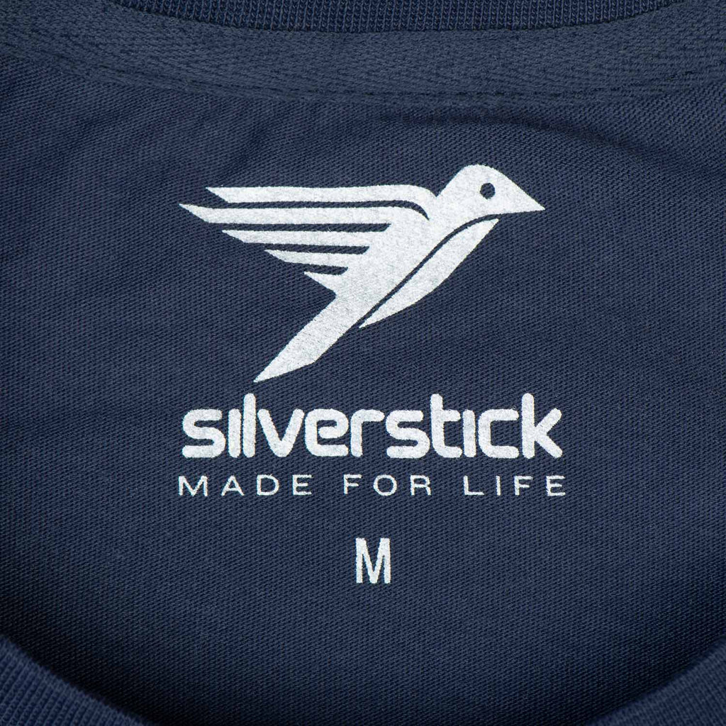 Silverstick Mens Blank Organic Cotton Long Sleeve T Shirt Navy Neck Print