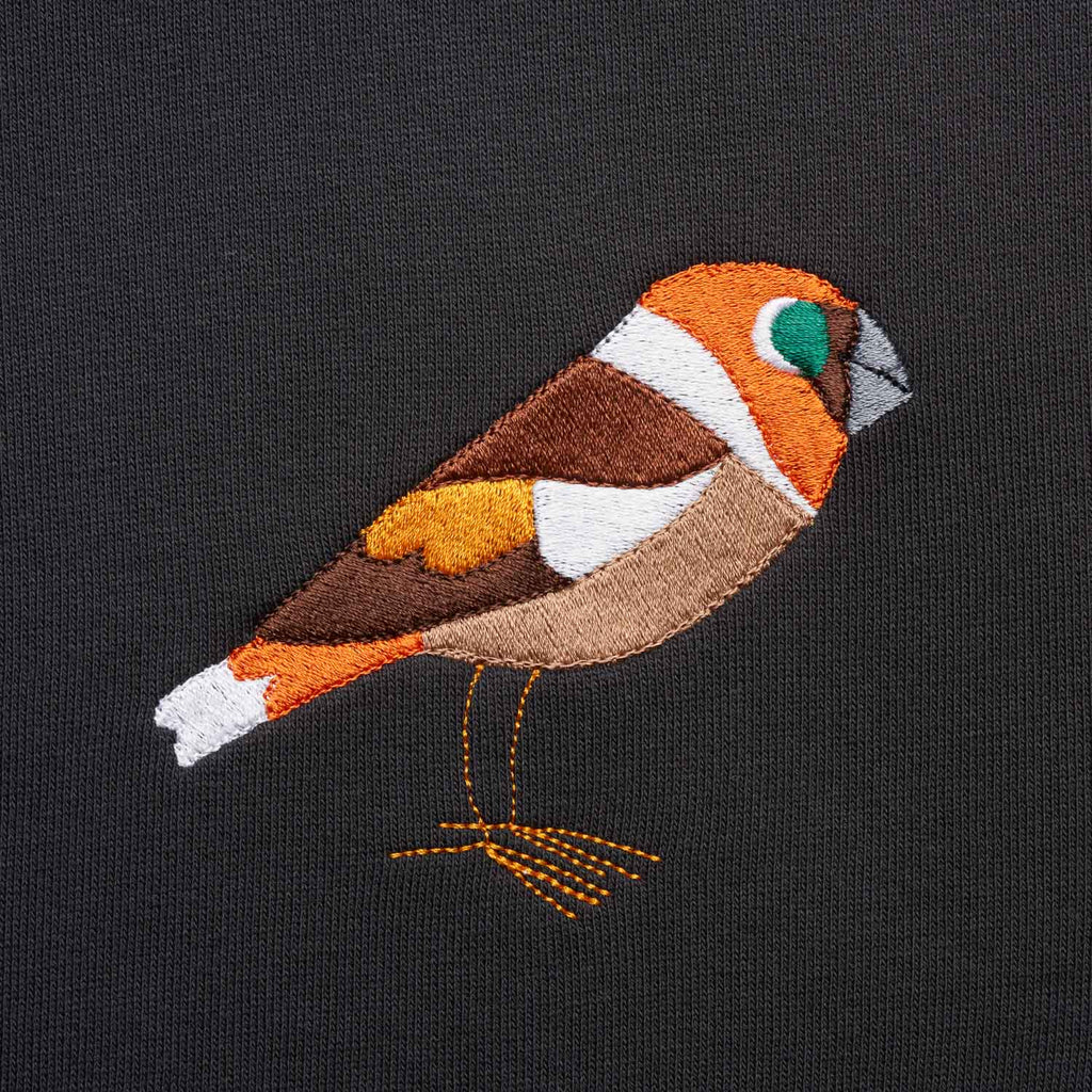 Silverstick womens matt sewell hawfinch organic cotton sweat charcoal embroidery