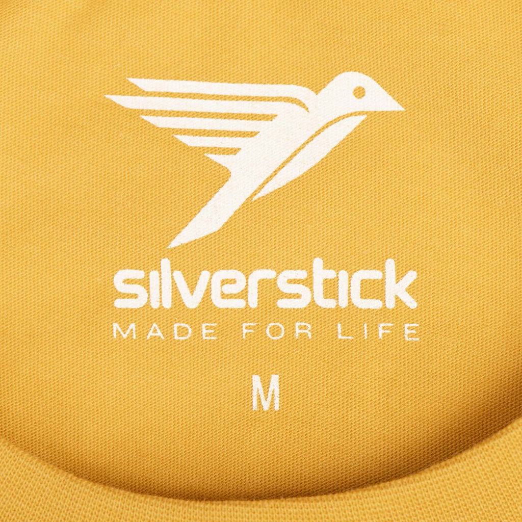 Silverstick Mens Adventure Organic Cotton T Shirt Maize Neck Detail