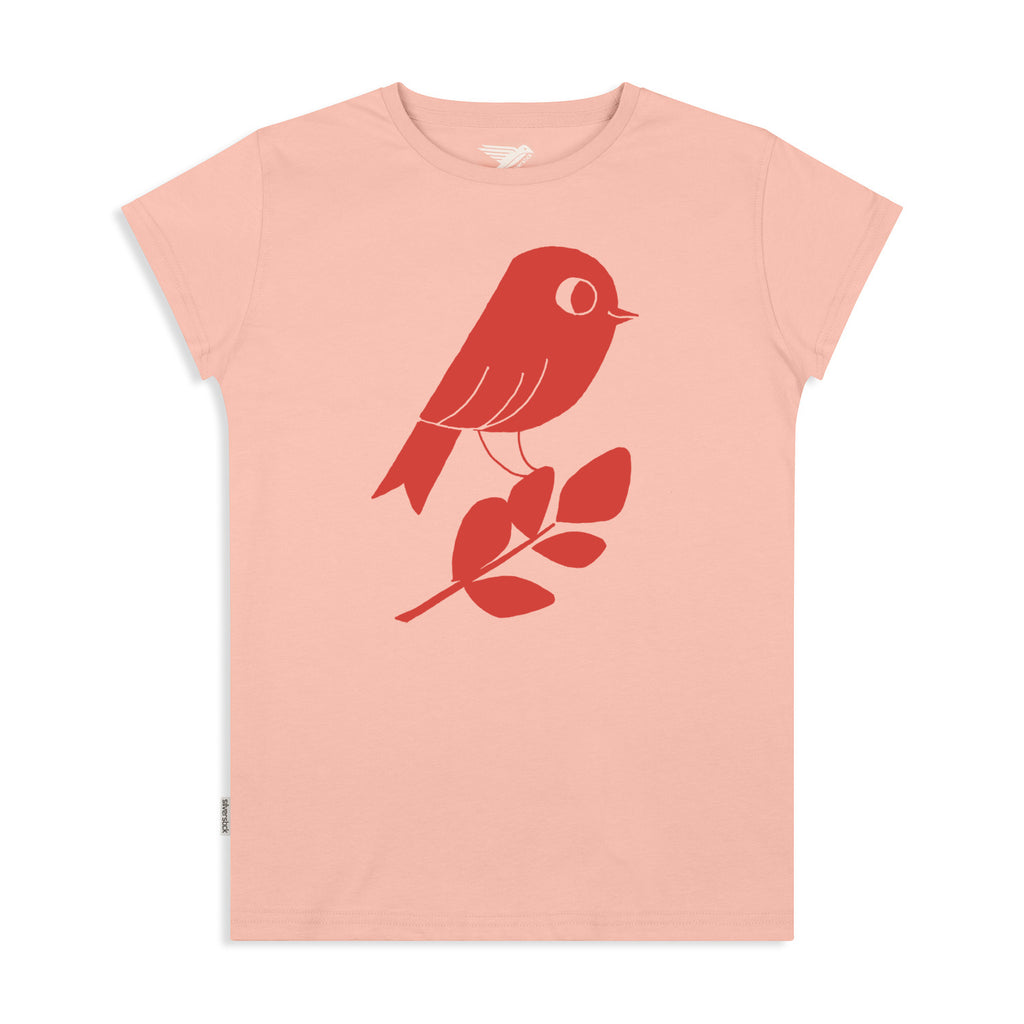 matt sewell + silverstick womens organic cotton red bird antique pink tee