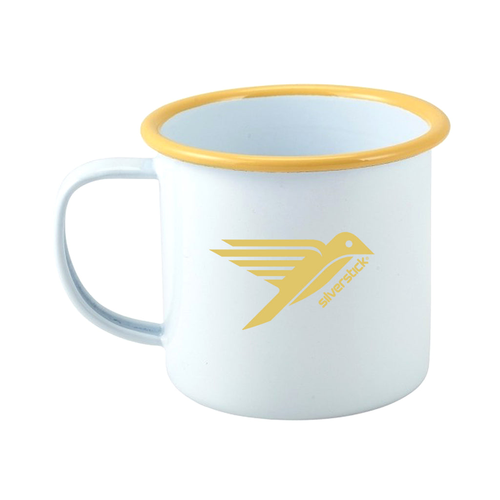 silverstick enamel original logo camping mug white with yellow rim
